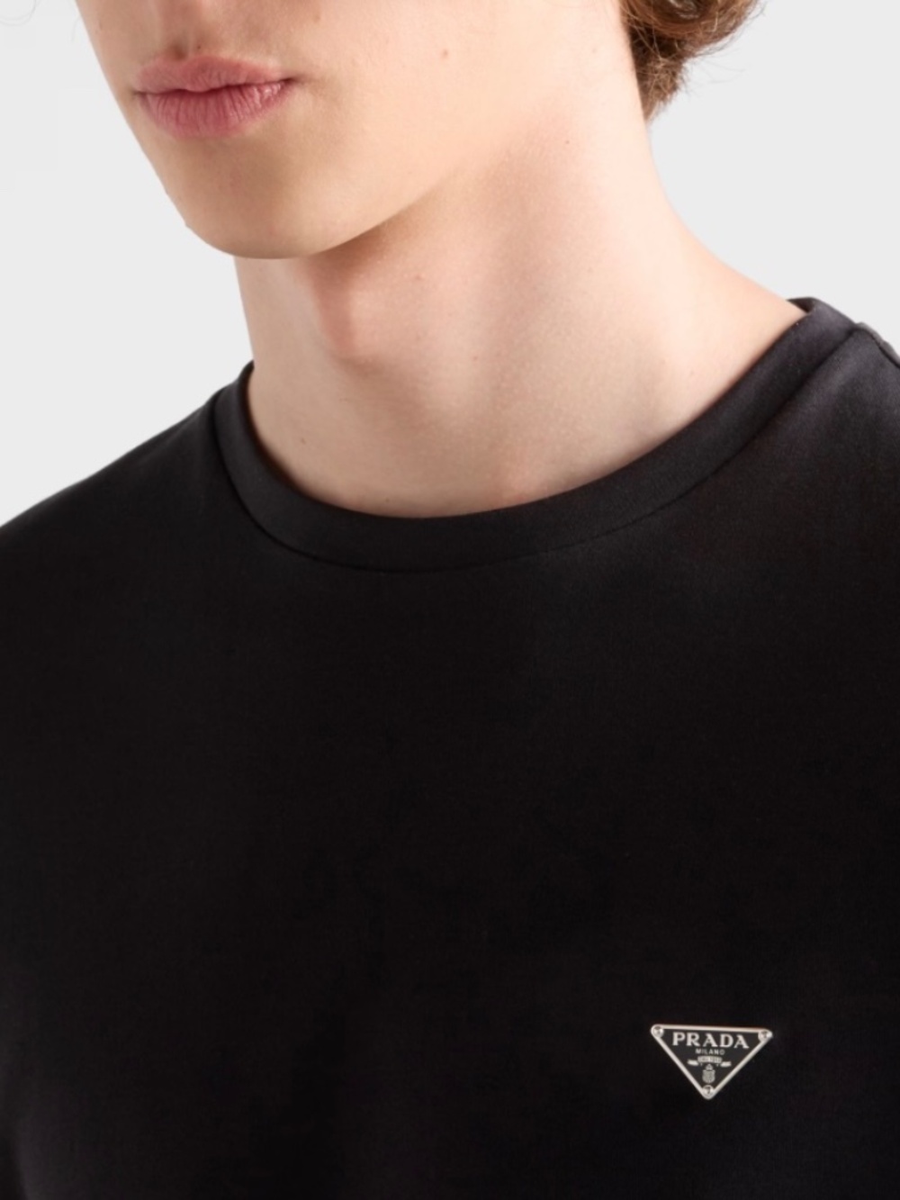 PRADA MEN'S BLACK COTTON T-SHIRT SIZE SMALL BOXY FIT TRIANGLE LOGO EXCELLENT NWT - Picture 6 of 10